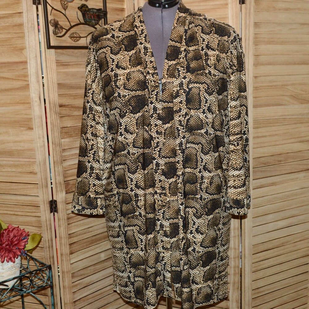 Attitudes by Renee XL Brown Snakeskin Pattern Open Front Duster